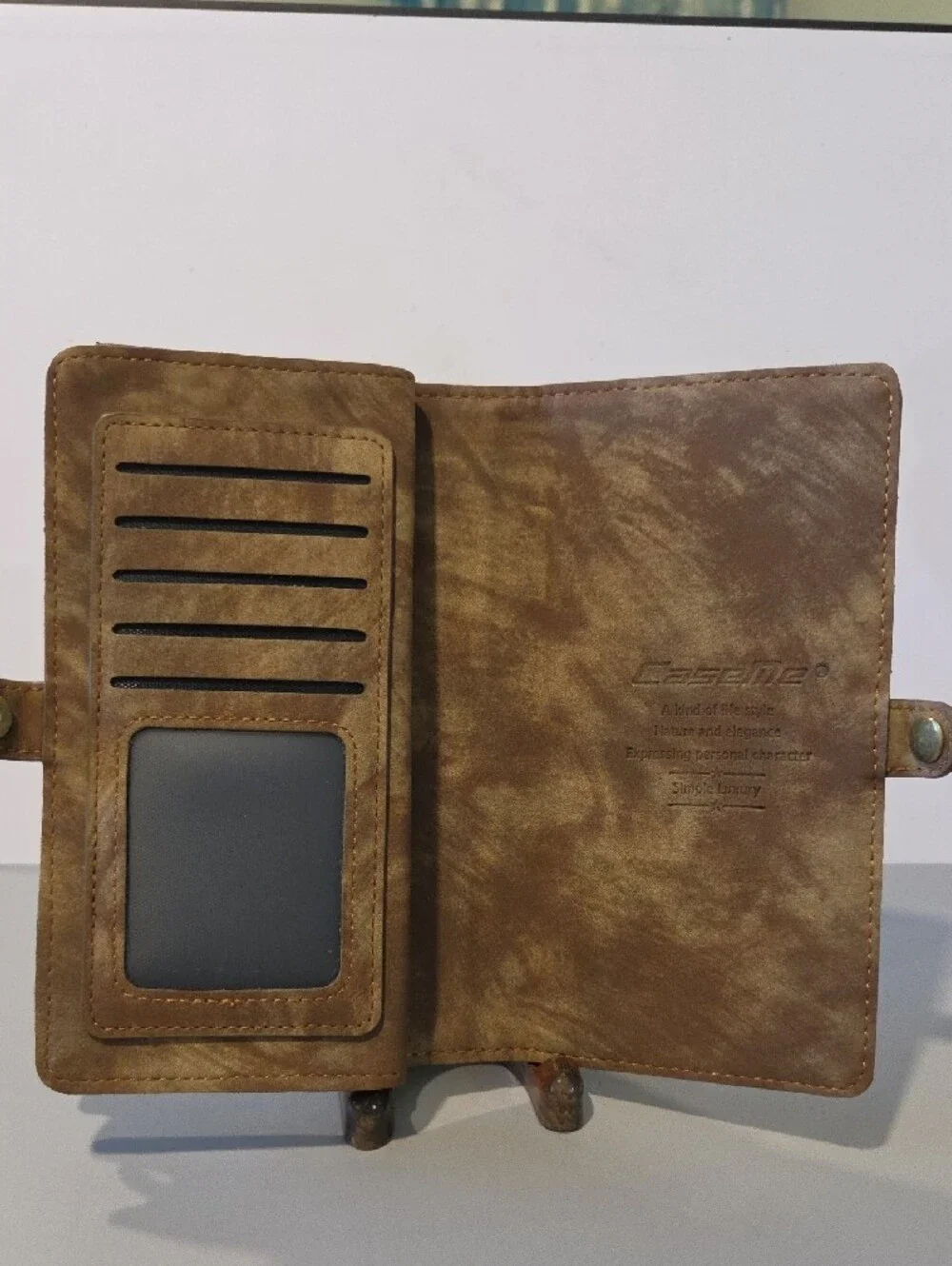 CaseMe Leather Tri-Fold Wallet with Brushed Bronze Finish